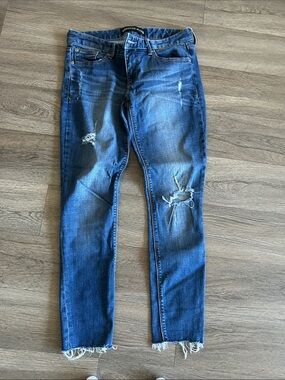 Express Women’s Dark Blue Distressed Skinny Jeans